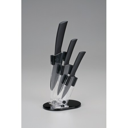 Gatco Timberline Knives 2016 Gatco Cape Cod 3-Piece Black Ceramic Cutlery Set W/Acrylic Display GAT-8119